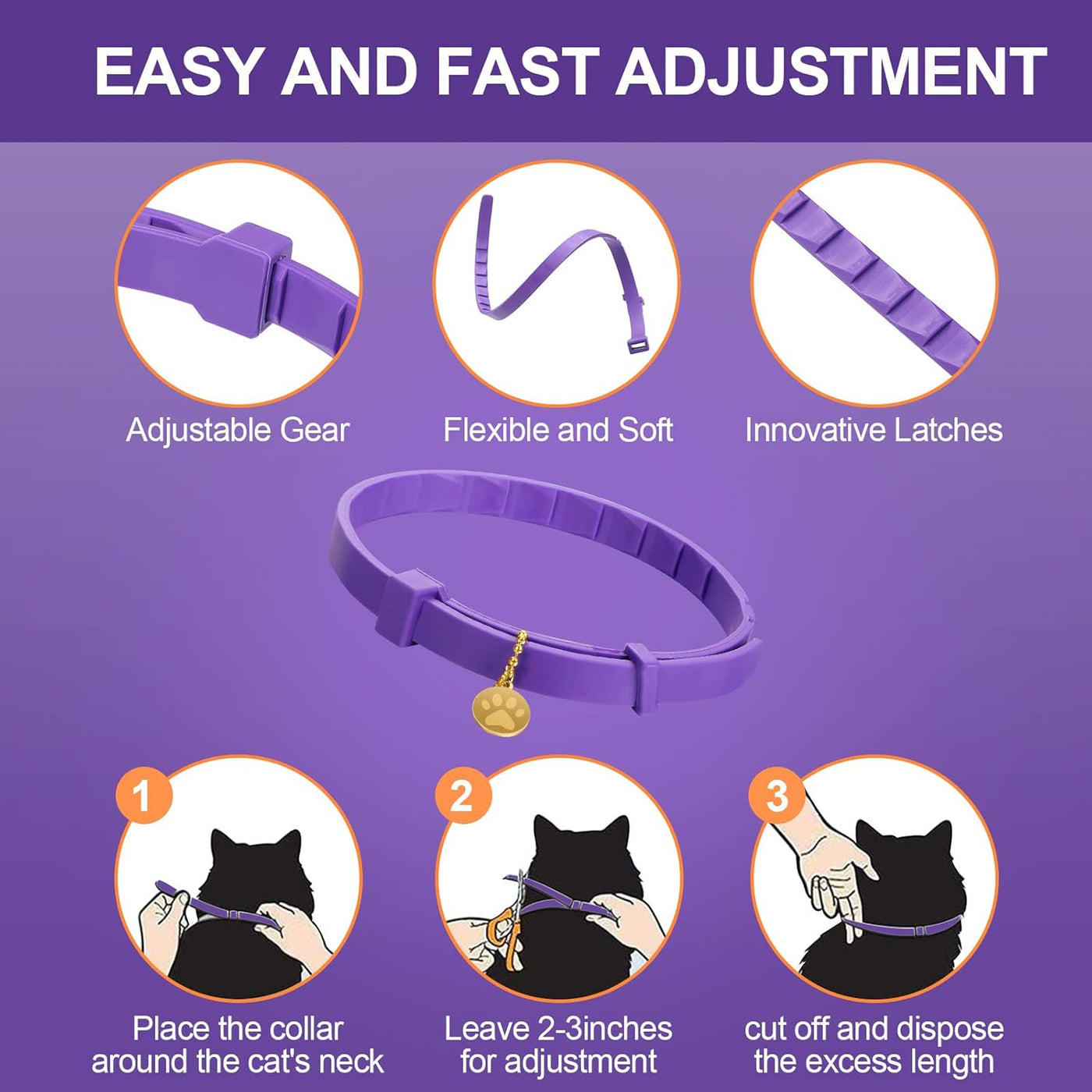 4 Pcs Cat Calming Collar Adjustable Lavender Scent Relaxing Cat Collar with 2 Pendant for Puppies Reduce Stress Aggression Anxious, up to 15 Inches(Purple, Gold)
