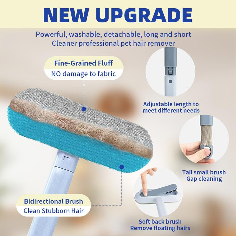 2Pcs Pet Hair Removal Brush, 4 In1 Cat and Dog Hair Removal for Couch with Extra Long Handle, 17-Inch, Cat Fur Removal Tool for Furniture, Carpet, Clothes, Bedding, Tile, Hardwood Floor