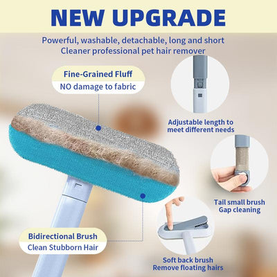 2Pcs Pet Hair Removal Brush, 4 In1 Cat and Dog Hair Removal for Couch with Extra Long Handle, 17-Inch, Cat Fur Removal Tool for Furniture, Carpet, Clothes, Bedding, Tile, Hardwood Floor