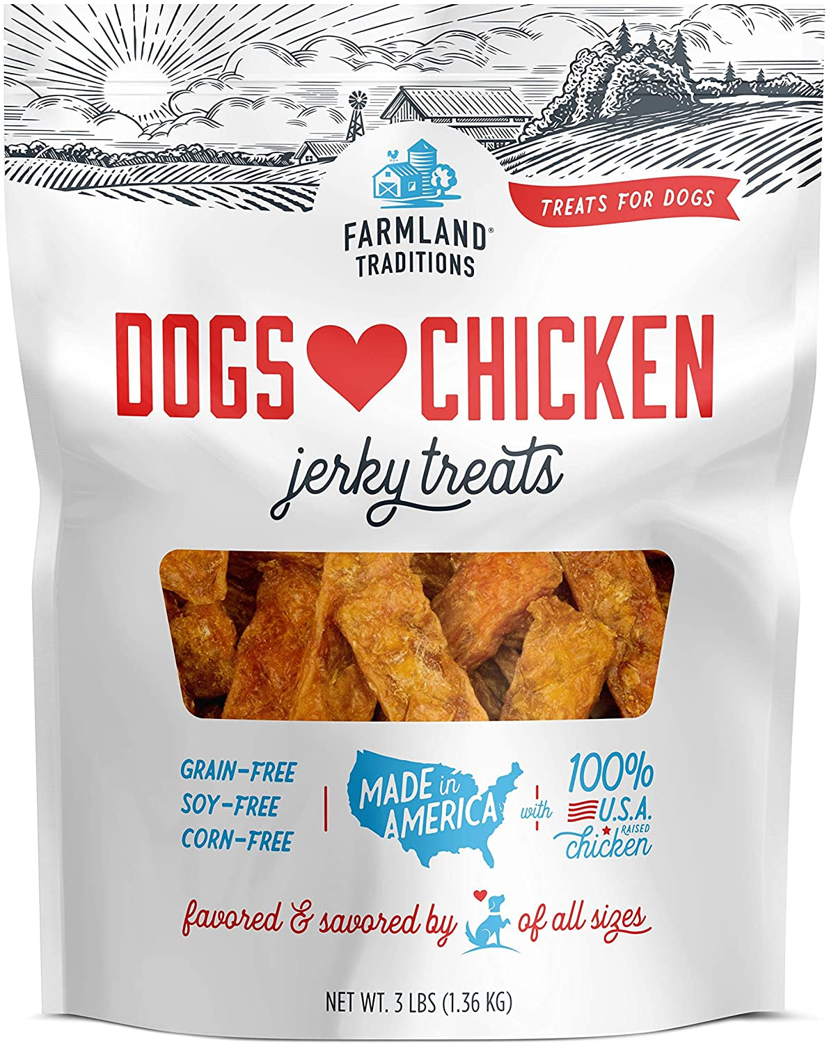 Dogs Love Chicken Jerky Dog Treats, Premium Two-Ingredient Dog Jerky with Usa-Raised Chicken, 3-Pound Bag