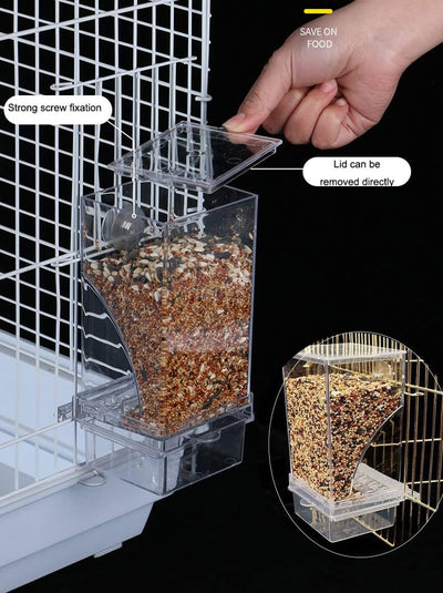 No Mess Bird Cage Feeder Automatic Acrylic Parrot Feeder Bird Cage Accessories for Parakeets Canary Cockatiel Finch (Transparent)