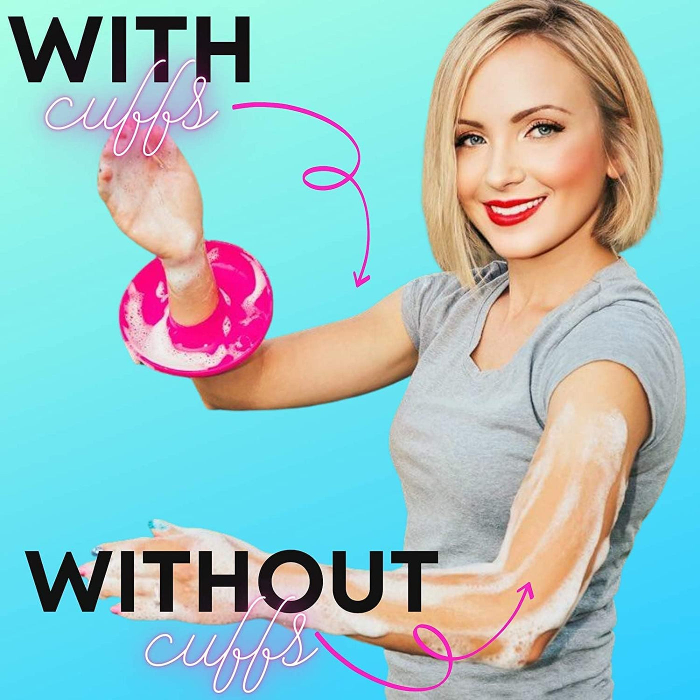 Patented Drip Catcher Cuffs - Stops Soap & Water from Running down Arms While Washing Face, Stay Dry and Clean - Face Wash Wristbands for Spa, Pink Set of 2