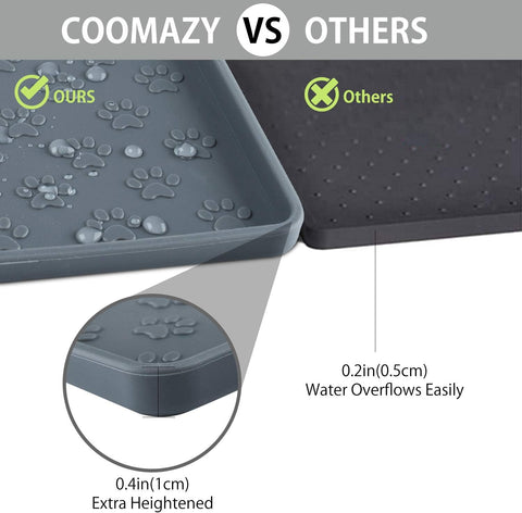 Cat & Dog Food Mat, Sillicone Waterproof Pet Bowl Placement Tray to Stop Food Spills and Water Messes Out to Floor (M: 18.9X11.8In, Grey)