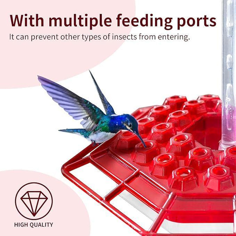 Hanging Outdoor Hummingbird Feeder - Red Hexagonal Bird Drinking Artifact with 30 Feeding Ports, Sealed & Leak-Proof, Easy to Assemble