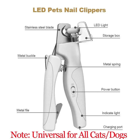 Pet Nail Clipper with LED Light Dog Cat Special Blood Line Scissors Multifunction Nail Trimmer Pet Cleaning Grooming Supplies