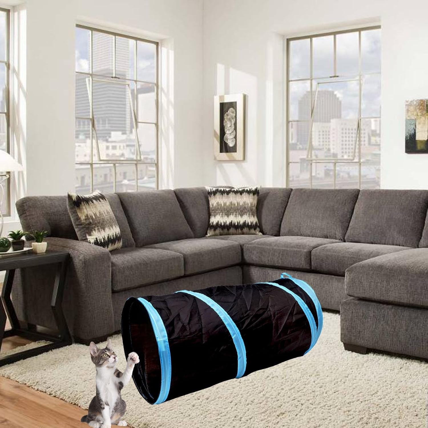 Cat Tunnel for Indoor Cats Interactive, Rabbit Tunnel Toys, Pet Toys Play Tunnels for Cats Kittens Rabbits Puppies Crinkle Collapsible Pop up Black 20"