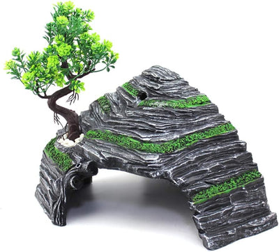 Reptile Box Shelter Terrarium Hideout Caves Turtle Ramp Basking Platform Habitat Decor Humidify Hide Cave Resin Rock