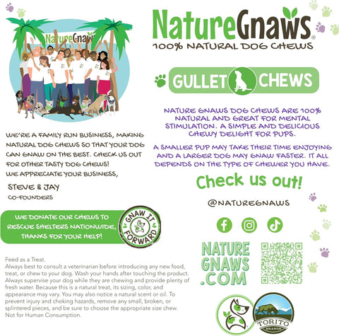 Beef Gullet Chews for Large Dogs 9-10" (20 Count) - Natural Beef Jerky Stick Dog Chew Treats - Rawhide Free