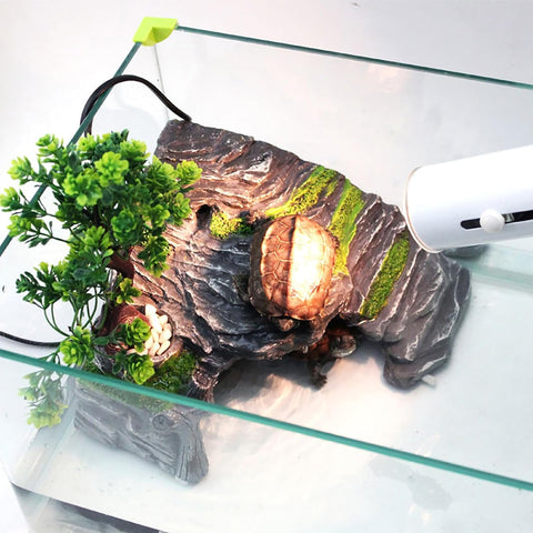 Reptile Box Shelter Terrarium Hideout Caves Turtle Ramp Basking Platform Habitat Decor Humidify Hide Cave Resin Rock