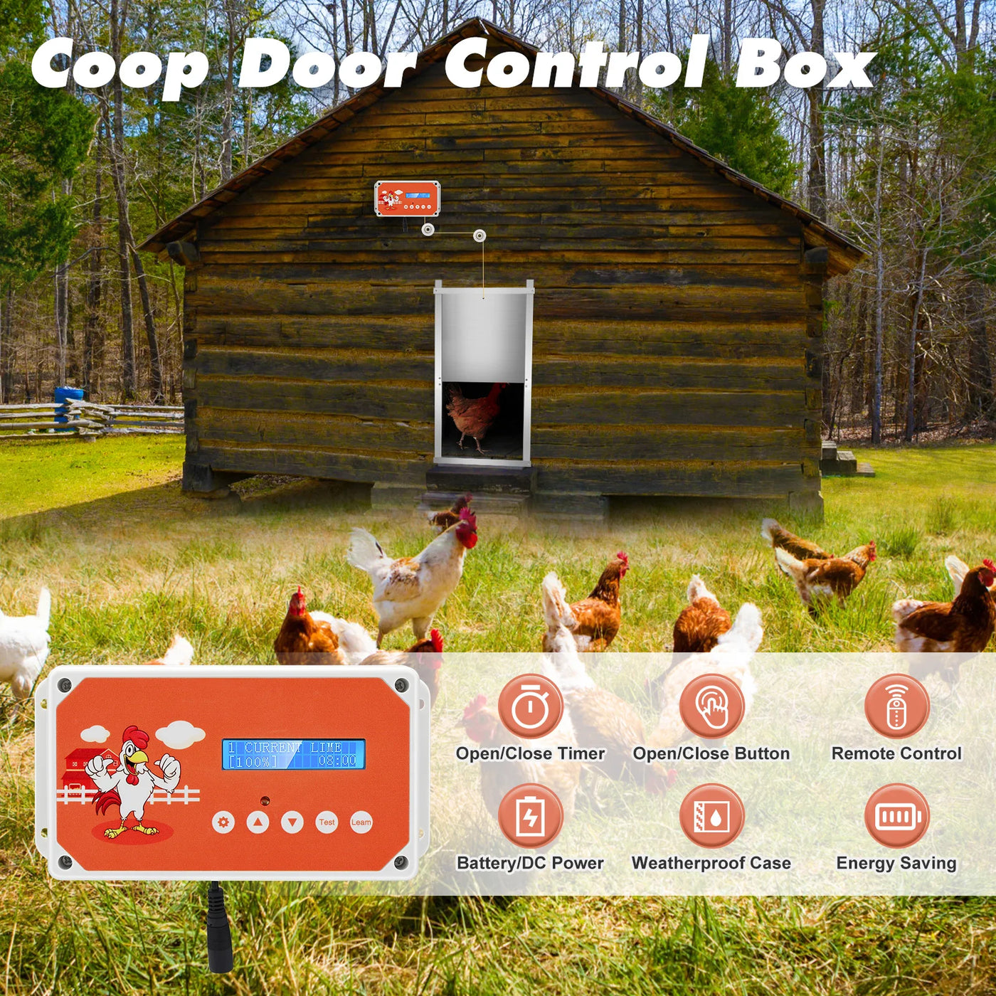 Upgrade Automatic Chicken Coop Door with 2/4 Pulleys + Spare Rope Chicken Door Chicken Toys for Chickens Household Chicken Cage