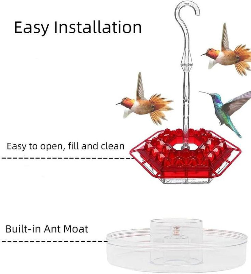 Hanging Outdoor Hummingbird Feeder - Red Hexagonal Bird Drinking Artifact with 30 Feeding Ports, Sealed & Leak-Proof, Easy to Assemble