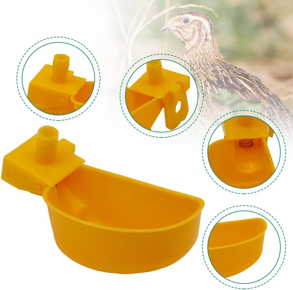 12Pcs Quail Water Cups Pigeon Automatic Bird Waterer for Cage Hang Drinker Breeding Poultry Drinking Bowls(Yellow)