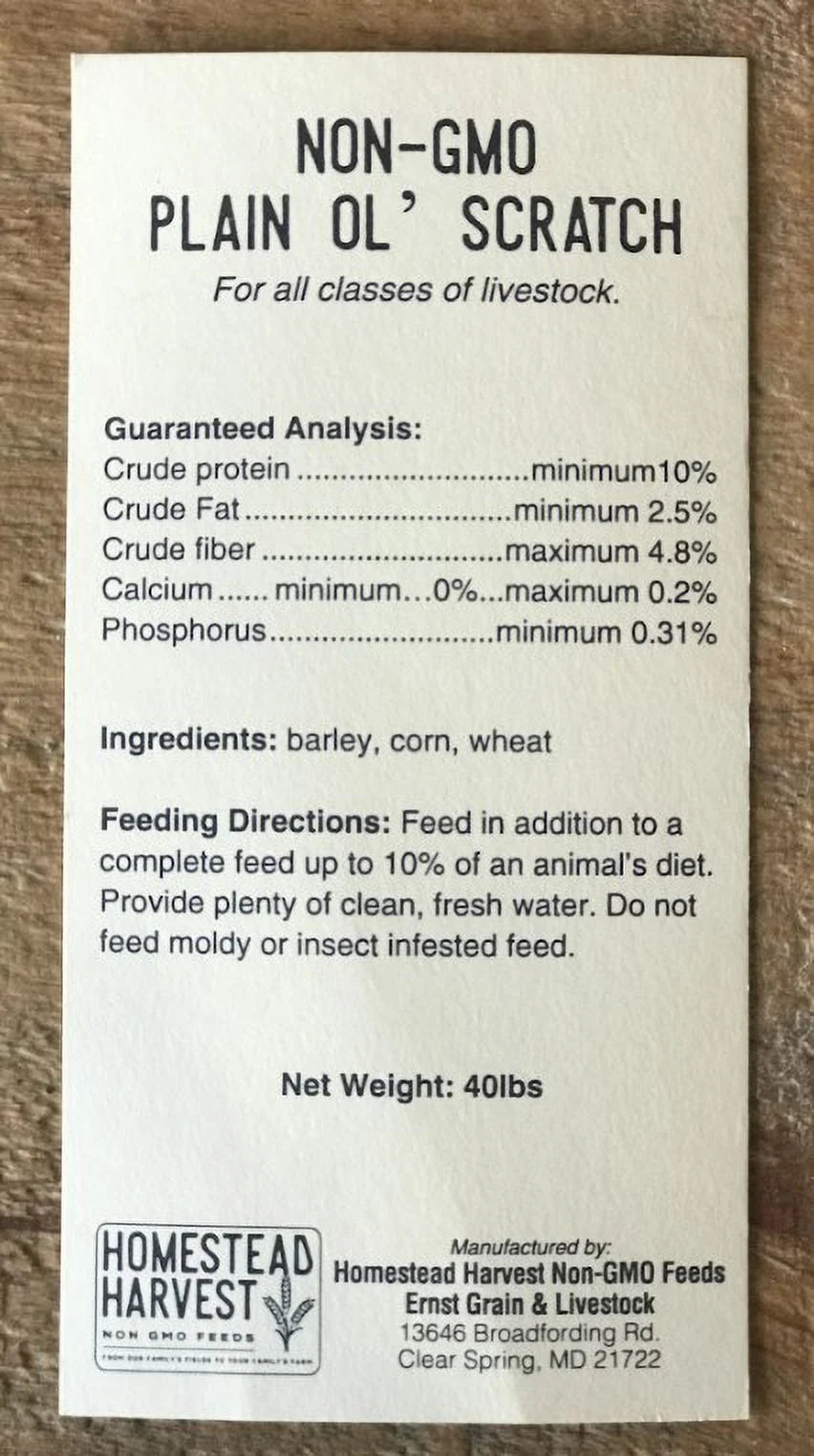 'S Non-Gmo Plain Ol' Scratch Grain for All Classes of Livestock, 40 Lbs