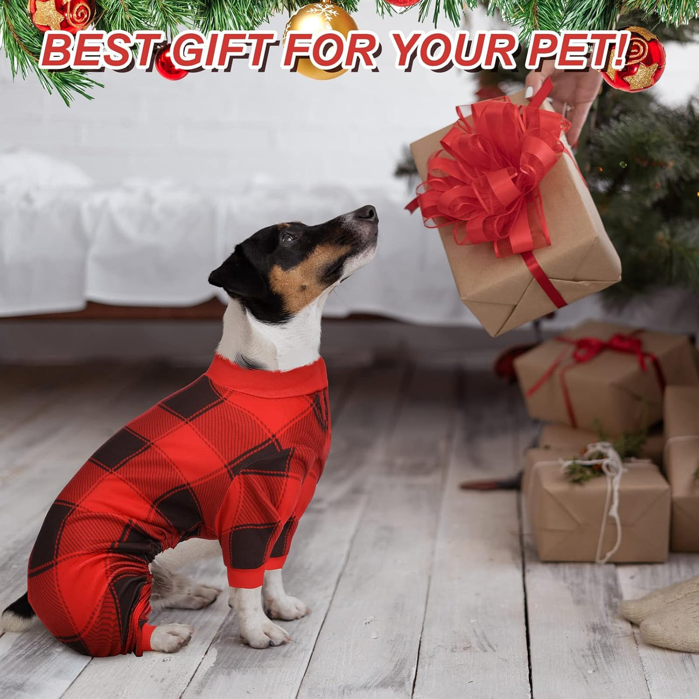 3 Pieces Christmas Dog Pajamas Red Buffalo Plaid Jumpsuit Puppy Pet Pajamas Buffalo Check Cute Apparel for Small Medium Dog Cat Chihuahua Puppy Christmas Costume(Xl (Fit 9.9-12.2Lbs))