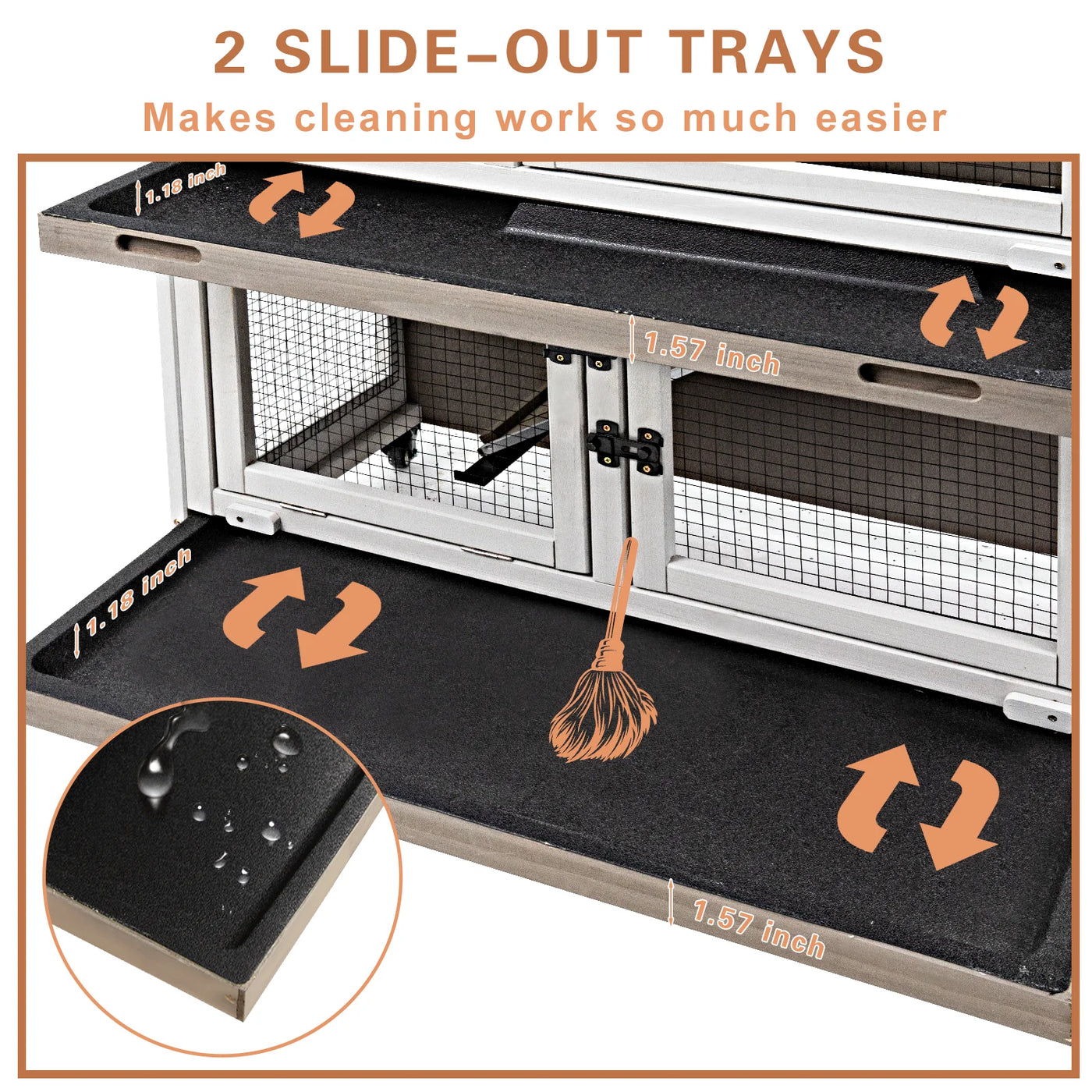 36"L Rabbit Hutch Indoor Wooden 2 Story Bunny Hutch Rabbit Cage Outdoor Bunny Cage on 4 Metal Wheels and 2 Deeper Pull Out Trays,Ramp,Guinea Pig Pet House for Small to Medium Animals,Grey