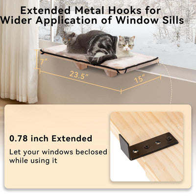 [Cozy Cat Hammock] PETSFIT Window Seat with Wood Base & Soft Mat | Supports Large Cats | Fits Windowsill/Bedside/Drawer
