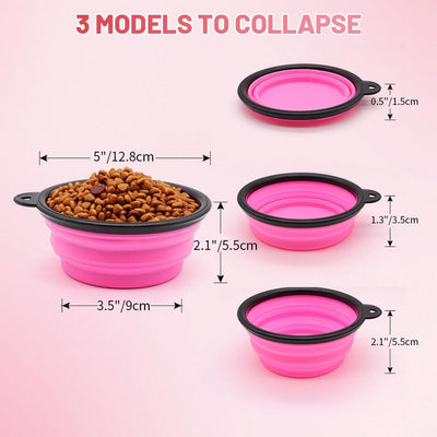 Dog Bowl Pet Collapsible Bowls, 2 Pack Collapsible Dog Water Bowls for Cats Dogs, Portable Pet Feeding Watering Dish for Walking Parking Traveling with 2 Carabiners (Small, Orange+Pink)