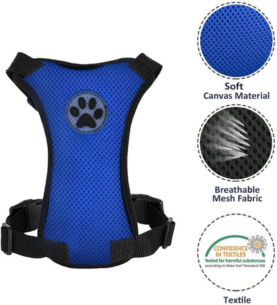 Dog Seat Belt - Adjustable Dog Car Harness for Large, Medium & Small Dogs, Soft Padded & Breathable Mesh Dog Seatbelt with Car Vehicle Connector Strap (Blue, Medium)