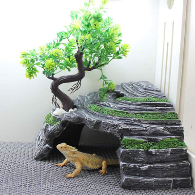 Reptile Box Shelter Terrarium Hideout Caves Turtle Ramp Basking Platform Habitat Decor Humidify Hide Cave Resin Rock