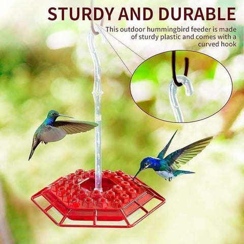 Hanging Outdoor Hummingbird Feeder - Red Hexagonal Bird Drinking Artifact with 30 Feeding Ports, Sealed & Leak-Proof, Easy to Assemble