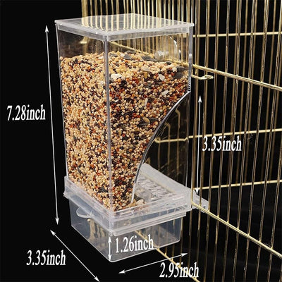 No Mess Bird Cage Feeder 2Pack Automatic Parrot Seed Feeders with Perch Acrylic Transparent Seed Food Container Cage Accessories for Small and Medium Lovebirds Parakeets