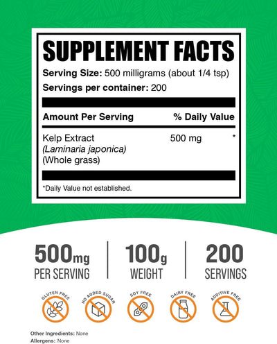 .Com Kelp Extract Powder - Kelp Supplement, Kelp Powder, Brown Seaweed Extract - Seaweed Supplement, Gluten Free, 500Mg per Serving, 100G (3.5 Oz) (Pack of 1)