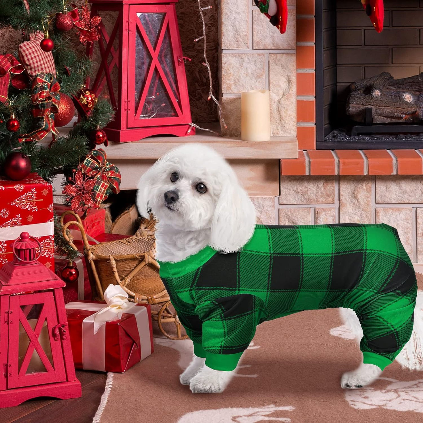 3 Pieces Christmas Dog Pajamas Red Buffalo Plaid Jumpsuit Puppy Pet Pajamas Buffalo Check Cute Apparel for Small Medium Dog Cat Chihuahua Puppy Christmas Costume(Xl (Fit 9.9-12.2Lbs))