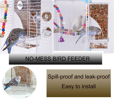 No Mess Bird Cage Feeder Automatic Acrylic Parrot Feeder Bird Cage Accessories for Parakeets Canary Cockatiel Finch (Transparent)
