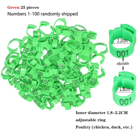 25/100P Chicken Foot Rings Adjustable Poultry Leg Digital Label Buckles Rings 6 Colors Plastic Chick Duck Goose Farm Equipment