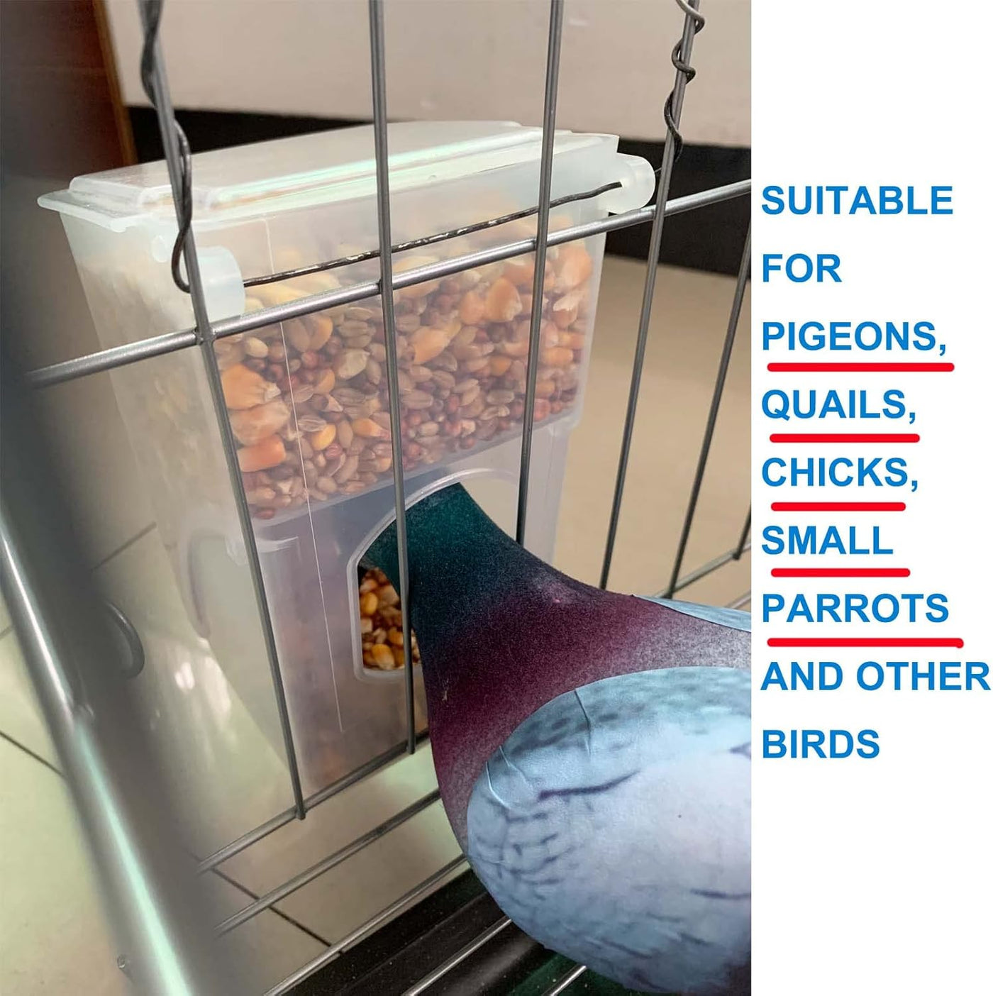 Automatic Pigeon Bird Feeder -Parrot Feeder Cage Accessories Supplies for Parakeet Canary Cockatiel Finch