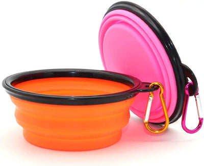 Dog Bowl Pet Collapsible Bowls, 2 Pack Collapsible Dog Water Bowls for Cats Dogs, Portable Pet Feeding Watering Dish for Walking Parking Traveling with 2 Carabiners (Small, Orange+Pink)