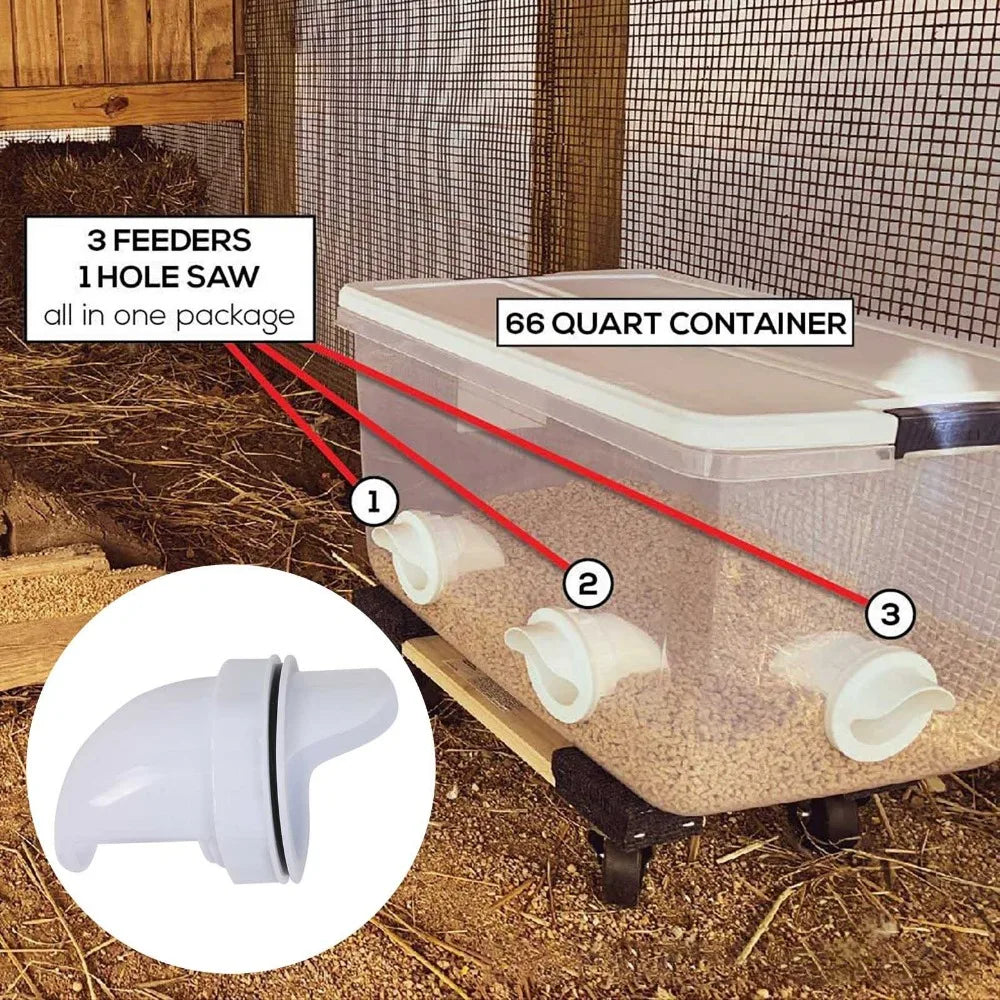 Automatic Gravity Chicken Feeder DIY Rainproof Poultry Feeder Port Reduce Spillage Food Farm Chicken Duck Food Hole Opener Tool