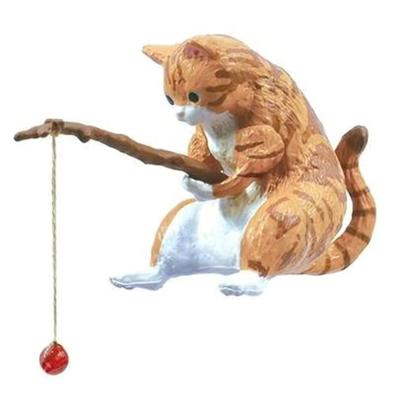 Fishing Cat Ornaments Aquarium Decoration Fish Landscaping Cartoon Cat Statue Mini Resin Figurine Home Decorations
