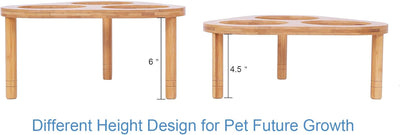 Raised Cat Bowls with Stand Feeder, Elevated Bamboo Stand with 3 Ceramics Bowls, anti Slip and Removable Feet. (Ceramic Bowls)