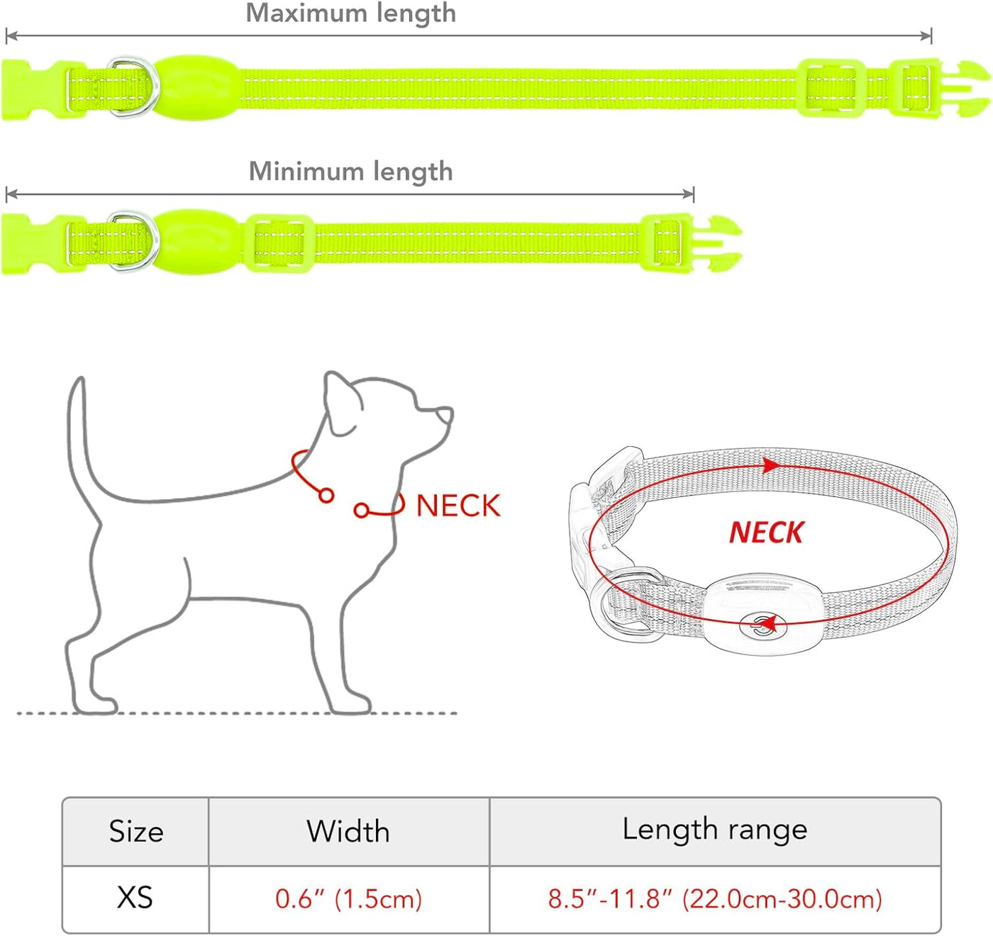 Light up Dog Collar for Small Dog, XS Adjustable Size Nylon Collar USB Rechargeable Bright Safety Pet Collar for Cats Dogs (Green)