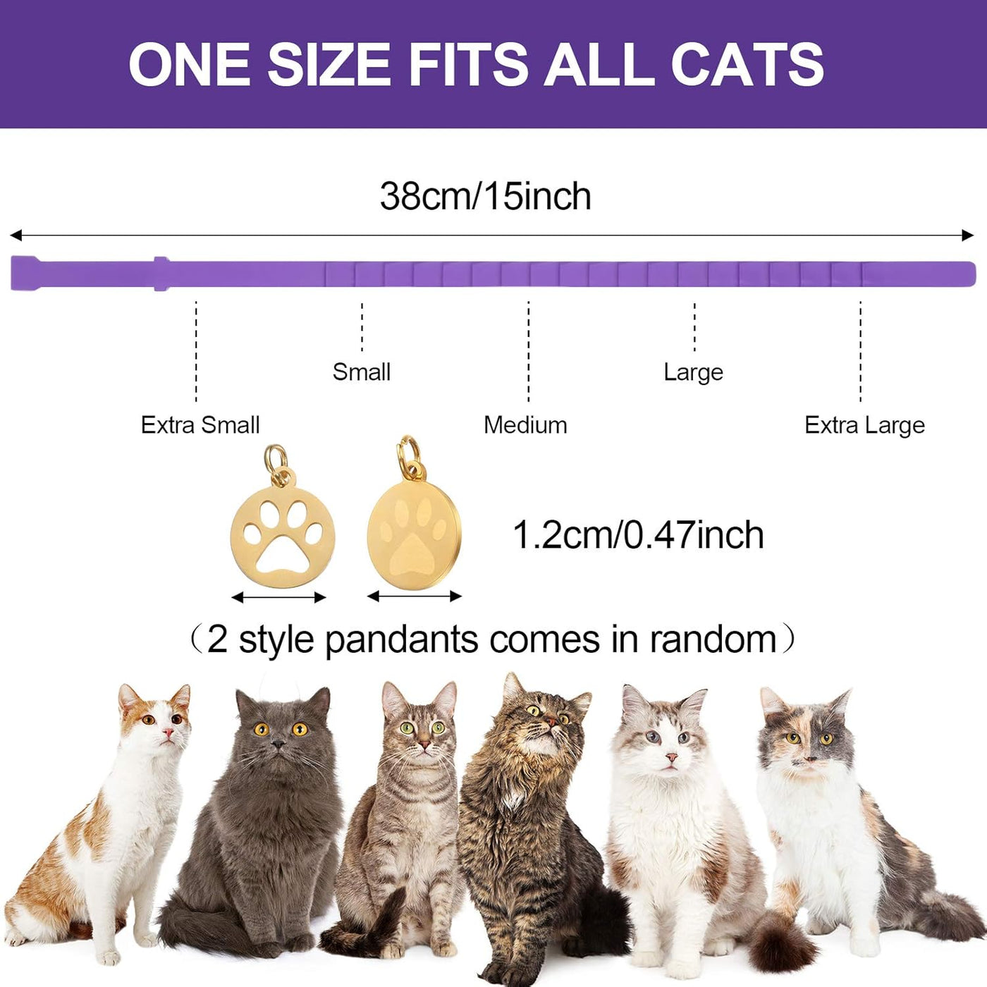 4 Pcs Cat Calming Collar Adjustable Lavender Scent Relaxing Cat Collar with 2 Pendant for Puppies Reduce Stress Aggression Anxious, up to 15 Inches(Purple, Gold)
