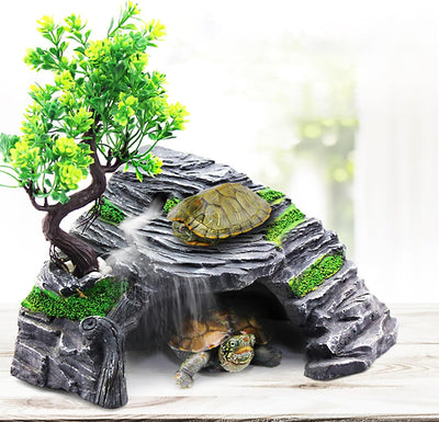 Reptile Box Shelter Terrarium Hideout Caves Turtle Ramp Basking Platform Habitat Decor Humidify Hide Cave Resin Rock