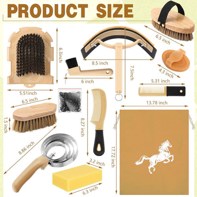 12 Pieces Horse Grooming Kit Tack Room Supplies Horse Brush Sets Equine Care Hor
