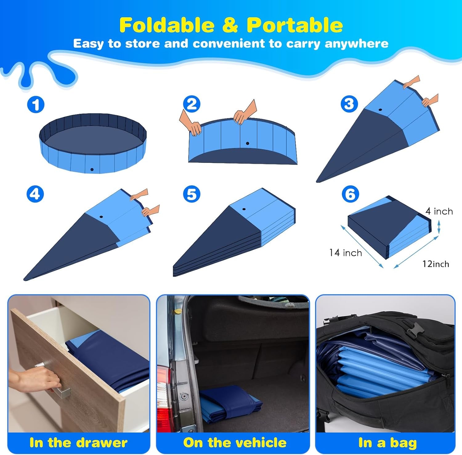 Dog Pool for Large Dogs Kiddie Pool Hard Plastic Foldable Dog Bathing Tub Portable outside Kids Swimming for Pets and Dogs Outdoor Backyard