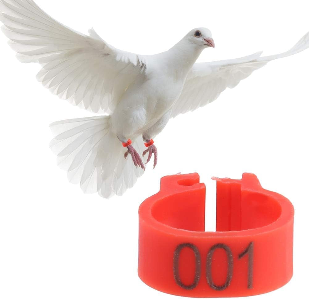 100Pcs Pigeons Leg Ring, 8Mm 001-100 Numbered Plastic Poultry Leg Bands Clip on Leg Rings for Bird Dove Finch Lovebird Quail(Red)