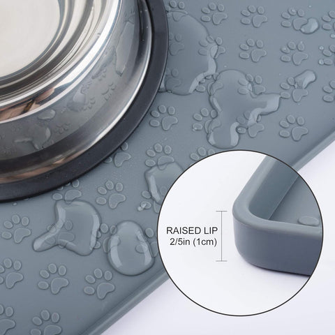 Cat & Dog Food Mat, Sillicone Waterproof Pet Bowl Placement Tray to Stop Food Spills and Water Messes Out to Floor (M: 18.9X11.8In, Grey)