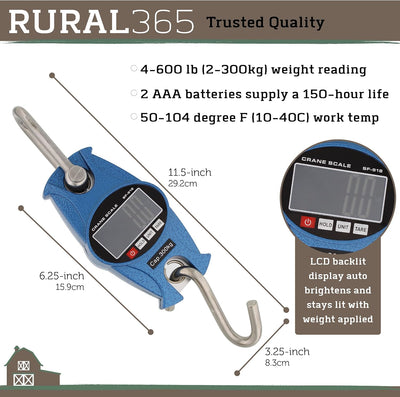 Crane Scale Digital Industrial Heavy Duty Hanging Scale, Blue Case Weight Scale Hook Lift Farms, Fish, Deer