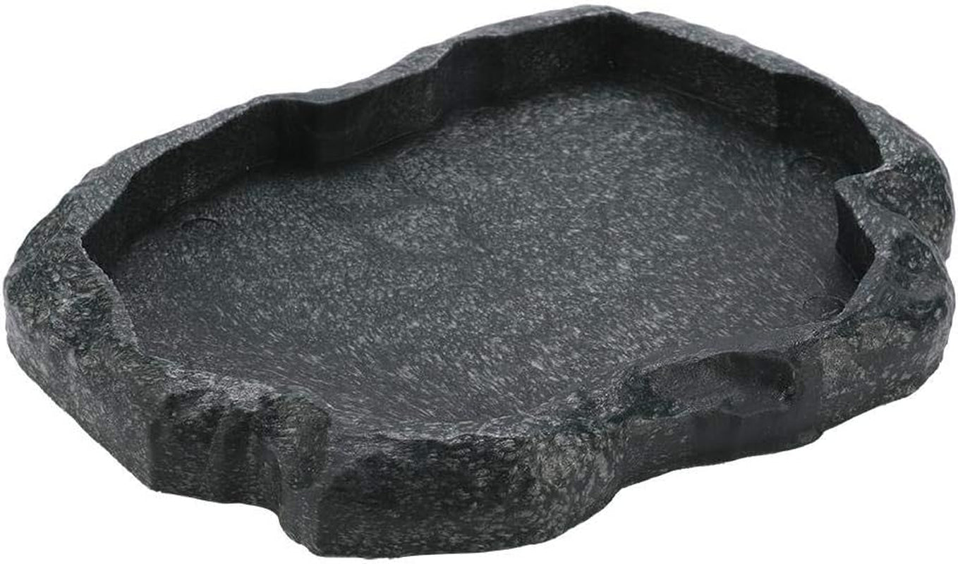 Reptile Bowl, Resin Rock Reptile Food and Water Feeder Pet Aquarium Ornament Terrarium Dish Plate for Tortoise Lizard Iguana(Dark Green S)