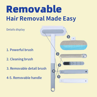 2Pcs Pet Hair Removal Brush, 4 In1 Cat and Dog Hair Removal for Couch with Extra Long Handle, 17-Inch, Cat Fur Removal Tool for Furniture, Carpet, Clothes, Bedding, Tile, Hardwood Floor