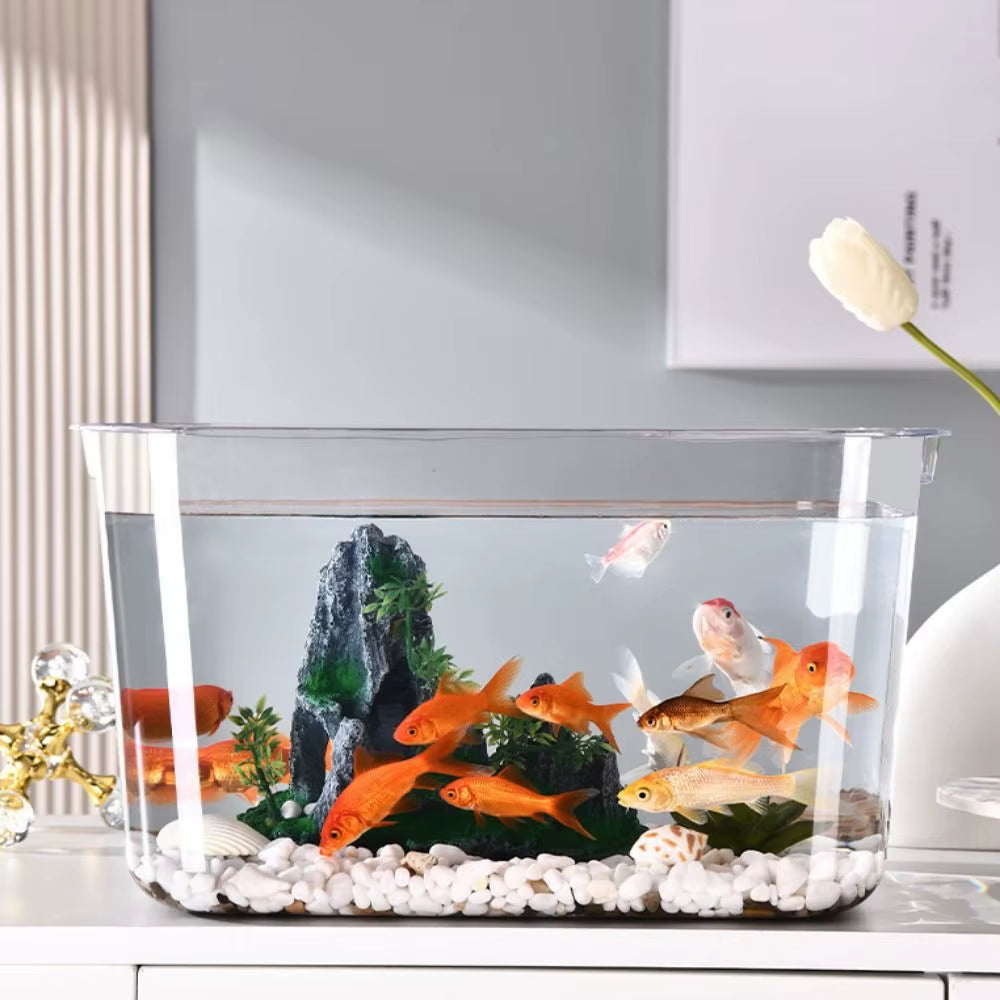 Transparent Explosion-Proof Plastic Fish Tank Fall Prevention PET Desktop Goldfish Bowl Small Ecological Water Tank