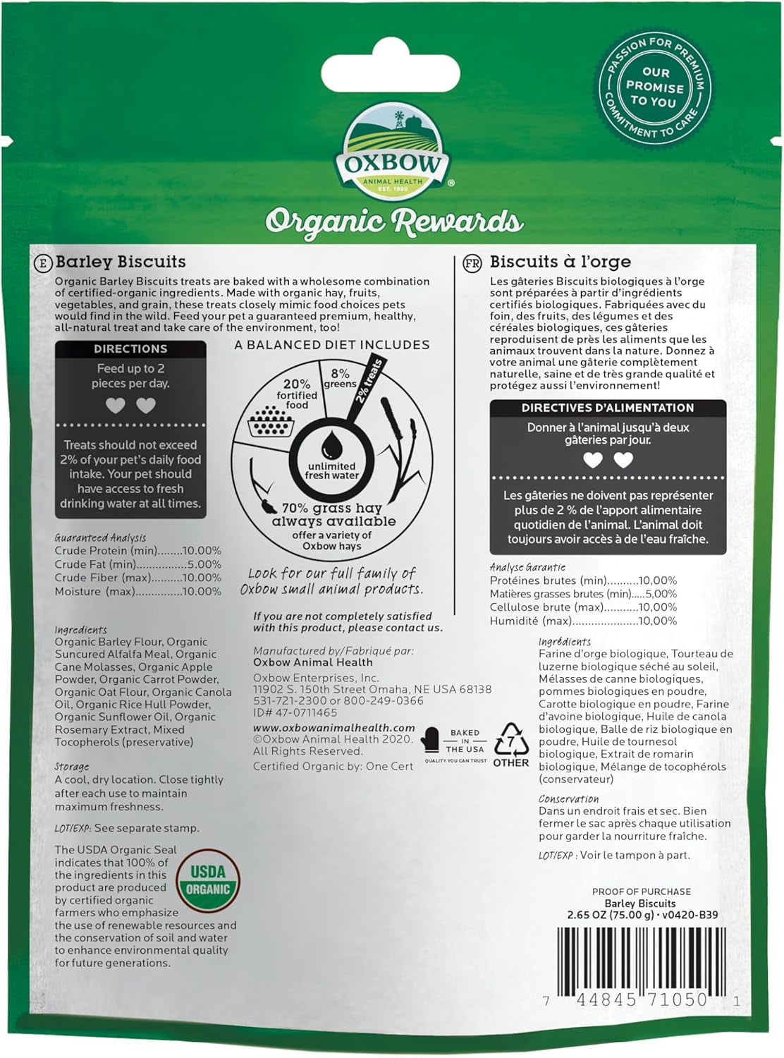 Animal Health Simple Rewards Barley Biscuit Treats, Barley Guinea Pig & Bunny Treats, Pet Snack for Rabbit, Carrot, Apple, Made with  Guinea Pig Hay, Alfalfa for Rabbit, 2.65 Oz Bag