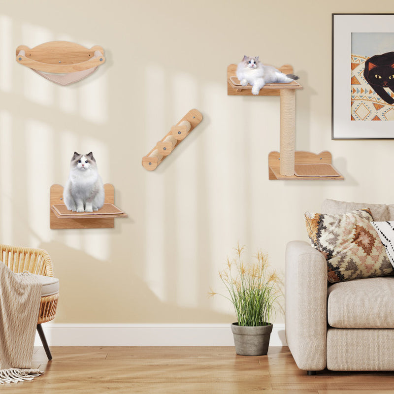 Cat Wall Furniture Set of 4 with Hammock 2-Step Cat Tree and Perch
