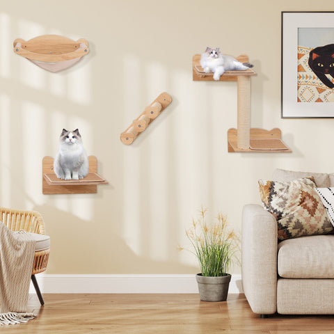 Cat Wall Furniture Set of 4 with Hammock 2-Step Cat Tree and Perch