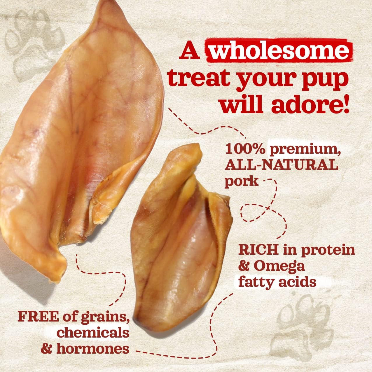 Pig Ears for Dogs (25 Pack), All-Natural Wholethick Pigs Ears, Single Ingredient & Highly Digestible, Better than Rawhide- Dog Snacks, Dog Pig Ears for Puppy, Medium & Large Dogs