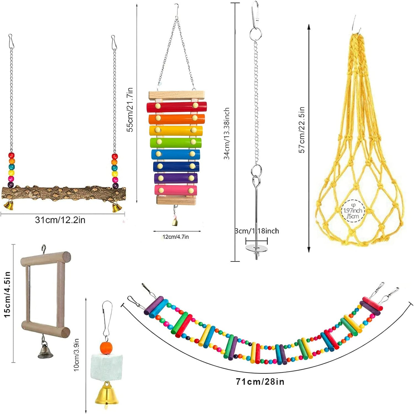 7 Packs Chicken Toys Set, Chicken Xylophone Toys for Hens, Chicken Bridge Swing Toys, Chicken Mirror Toys,Chicken Pecking Toys and Vegetable Hanging Feeder for Chicken Coop